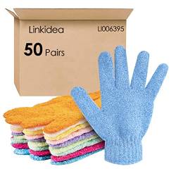 Linkidea 50 Paar doppelseitige Peeling-Handschuhe, Großpackung, Großhandel Multipack Badehandschuhe, Körperpeeling-Handschuhe für Schönheitsspa, Massagehaut, Dusche, abgestorbene Hautzellen entfernen von Linkidea