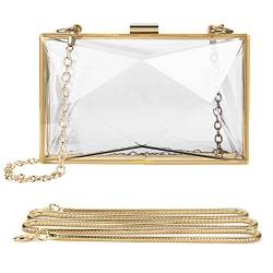 Linkidea Klare Damen-Geldbörse, Acryl-Box-Abend-Clutch, transparente Raute, für Damen, Party, Hochzeit, Umhängetasche (Gold) von Linkidea