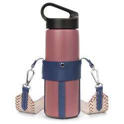 Linkidea Wasserflaschenhalter-Gurt, kompatibel mit Hydro Flask, CamelBak, Iron Flask und den meisten Flaschen mit einem Durchmesser von 7 cm – 7,5 cm, veganes Leder, Crossbody-Trageträger (Marineblau) von Linkidea