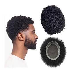 Toupet für Männer Afro-Locken-Toupet for Männer, französische Spitze und PU-Basis, Systemeinheit for lockiges Haar, langlebige männliche Haarprothese, mittlere Dichte, indisches Echthaar, Herren-Haart von Linmeas-753