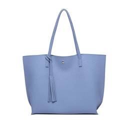 LINNUO Henkeltaschen Damen Tasche Große Schultertaschen Umhängetaschen Shopper Damenhandtaschen mit Quasten (Blau,36 * 10 * 30cm) von Linnuo