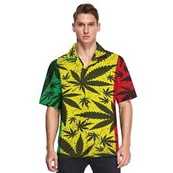 Hawaii-Hemden für Herren Marihuana-Hanfblätter Strandhemden Sommerhemden Button-Down Kurzarm Kurzarm, mehrfarbig, M von Linomo