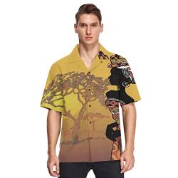 Hawaii-Hemden für Männer afrikanische Frau Afrika Tier Strand Hemden Sommer Hemden Button Down Kurzarm Kurzarm, mehrfarbig, XXL von Linomo