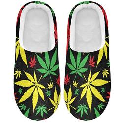 Linomo Bunt Marihuana Grün Blätter Hausschuhe für Unisex Damen Männer Hausschuhe Wärme Drinnen Hausschuhe Schlafzimmer Schuh von Linomo