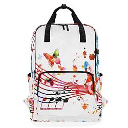 Linomo Bunt Musik Note Rucksack Daypacks Schultertasche Büchertasche Laptop Computerrucksack Umhängetasche Reisen Schulrucksack für Damen Herren Kinder Teenager von Linomo