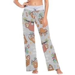 Linomo Damen Pyjamahose Süß Faul Faultier Loungehose Schlafanzughose Freizeithose YogaHose Weites Bein Hose von Linomo