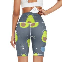 Linomo Damen Yoga Shorts Süß Karikatur Avocado im Weltraum Yoga-Hose Kurze Sporthose Leggings Fitness Shorts Laufhose Kurze Hose von Linomo