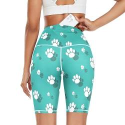 Linomo Damen Yoga Shorts Tier Hund Pfote Druck Yoga-Hose Kurze Sporthose Leggings Fitness Shorts Laufhose Kurze Hose von Linomo