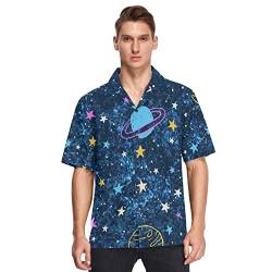Linomo Hawaii-Hemden für Herren, Galaxie, Weltraum, bunt, Planet, Strandhemden, Sommerhemden, Button-Down, kurzärmelig, mehrfarbig, XL von Linomo
