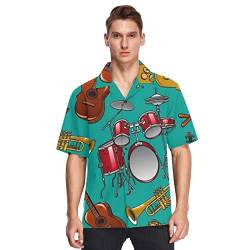 Linomo Hawaii-Hemden für Herren, Musikinstrument, Strandhemden, Sommerhemden, Button-Down, kurzärmelig, kurzärmelig, mehrfarbig, S von Linomo