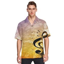 Linomo Hawaii-Shirts für Herren, Musiknote, Klavier, Violinen, Strandshirts, Sommerhemden, Button-Down, Kurzarm, kurzärmelig, mehrfarbig, XL von Linomo