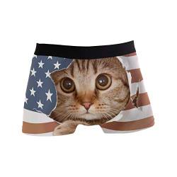 Linomo Herren Boxershorts USA Amerikanisch Flagge Katze Unterhosen Männer Herren Unterwäsche für Männer von Linomo