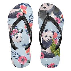 Linomo Herren Damen Zehentrenner Blume Tier Panda Flip Flops Badelatschen Casual Sandalen Sommer Strand Hausschuhe von Linomo