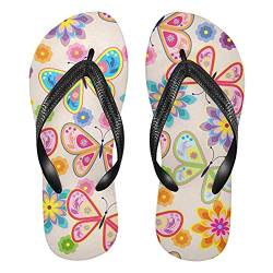 Linomo Herren Damen Zehentrenner Blumen Schmetterling Blume Flip Flops Badelatschen Casual Sandalen Sommer Strand Hausschuhe von Linomo