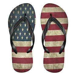 Linomo Herren Damen Zehentrenner Jahrgang USA Amerikanisch Flagge Flip Flops Badelatschen Casual Sandalen Sommer Strand Hausschuhe von Linomo