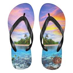 Linomo Herren Damen Zehentrenner Tropisch Ozean Meer Sommer Hawaii Flip Flops Badelatschen Casual Sandalen Sommer Strand Hausschuhe von Linomo