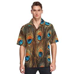 Linomo Herren Hawaiihemd, Pfau Feder Freizeithemden Button Down Casual Kurzarm Hawaiihemd Sommer Aloha Strand Hemden Beilaufig Hawaii Hemd von Linomo