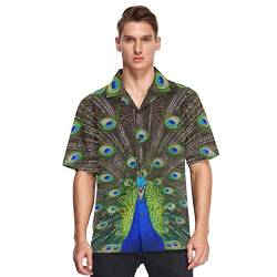 Linomo Herren Hawaiihemd, Tier Pfau Feder Freizeithemden Button Down Casual Kurzarm Hawaiihemd Sommer Aloha Strand Hemden Beilaufig Hawaii Hemd von Linomo