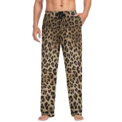 Linomo Herren Pyjamahose Leopard Druck Schlafhose Loungehose Lang Baumwolle Pyjamaunterteil Pyjamahose Freizeithose Loungehose für Männer von Linomo
