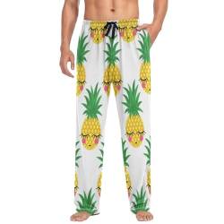 Linomo Herren Pyjamahose Süß Ananas Muster Schlafhose Loungehose Lang Baumwolle Pyjamaunterteil Pyjamahose Freizeithose Loungehose für Männer von Linomo