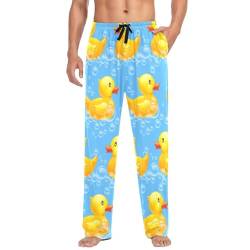 Linomo Herren Pyjamahose Süß Gelb Ente Schlafhose Loungehose Lang Baumwolle Pyjamaunterteil Pyjamahose Freizeithose Loungehose für Männer von Linomo