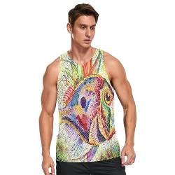 Linomo Herren Tank Top Aquarell Fisch Sommer Ärmellose Sportshirt Gym Fitness Sport Weste Muskelshirts T-Shirts von Linomo