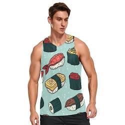 Linomo Herren Tank Top Japanisch Sushi Sommer Ärmellose Sportshirt Gym Fitness Sport Weste Muskelshirts T-Shirts von Linomo