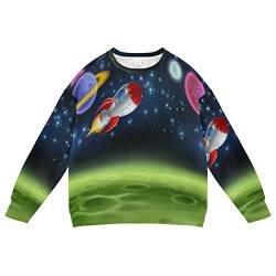 Linomo Kids Sweatshirt Universum Weltraum Plamet Luftschiff Langarmshirts Kinder Langarm Tops Rundhals T-Shirt Pullover für Jungen Mädchen von Linomo