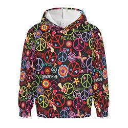 Linomo Kinder Kapuzenpullover Bunt Blume Frieden Liebe Symbol Hoodie Sweatshirt Pullover Hooded Hoody mit Kängurutasche für 4-10 Jahre Jungen Mädchen von Linomo