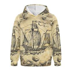 Linomo Kinder Kapuzenpullover Jahrgang Tintenfisch Segeln Schiff Hoodie Sweatshirt Pullover Hooded Hoody mit Kängurutasche für 4-10 Jahre Jungen Mädchen von Linomo