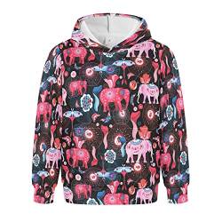 Linomo Kinder Kapuzenpullover Mandala Elefant Blume Hoodie Sweatshirt Pullover Hooded Hoody mit Kängurutasche für 4-10 Jahre Jungen Mädchen von Linomo