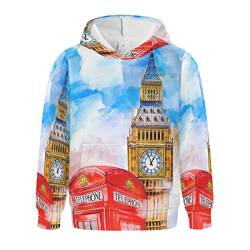 Linomo Kinder Kapuzenpullover UK London Symbol Big Ben Hoodie Sweatshirt Pullover Hooded Hoody mit Kängurutasche für 4-10 Jahre Jungen Mädchen von Linomo