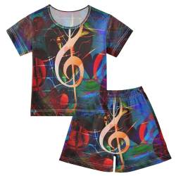 Linomo Kinder Kurze Pyjama-Set Musik Note Mädchen Schlafanzug Set Sommer Baumwolle Jungen Nachtwäsche-Set von Linomo