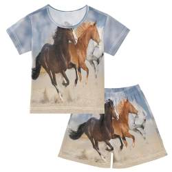 Linomo Kinder Kurze Pyjama-Set Tier Pferd Laufen Mädchen Schlafanzug Set Sommer Baumwolle Jungen Nachtwäsche-Set von Linomo