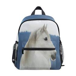 Linomo Kinder-Rucksack mit weißem Pferd, Tagesrucksack, Büchertasche, Kindergarten, für Jungen und Mädchen von Linomo