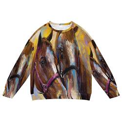 Linomo Kinder Sweatshirt Kunst Malerei Pferd Langarm Tops Rundhals Pullover T-Shirt Pullover für Jungen Mädchen, mehrfarbig, 8 Jahre von Linomo