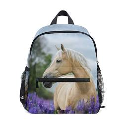 Linomo Tier Pferd Lavendel Blume Kinder Rucksack Daypack Bookbag Vorschule Kleinkind Rucksäcke Kindergarten Umhängetasche für Jungen Mädchen Kind, mehrfarbig, Tagesrucksack von Linomo