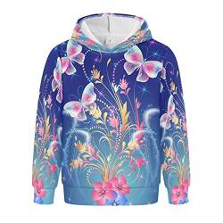 Linomo Unisex Kinder Hoodies Galaxy Schmetterling Blume Pullover Hoodies Kapuzenpullover für 4-10 Jahre Junge Mädchen, mehrfarbig, 6 Jahre von Linomo