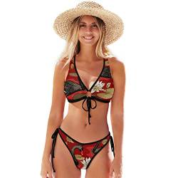 Linomo Vogel Schwan Blume Seerose Damen Bikini Set Zweiteiliger Badeanzug Bademode Swimsuit von Linomo