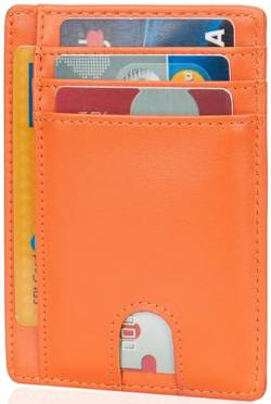 LinsCraft Schlanke minimalistische Brieftasche, kleine Leder-Fronttaschen-Brieftaschen, RFID-Blockierung, Kreditkartenetui für Männer Frauen, APW Orange, Modern von LinsCraft
