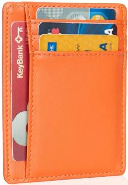 LinsCraft Schlanke minimalistische Brieftasche, kleine Leder-Fronttaschen-Brieftaschen, RFID-Blockierung, Kreditkartenetui für Männer Frauen, PW Orange von LinsCraft