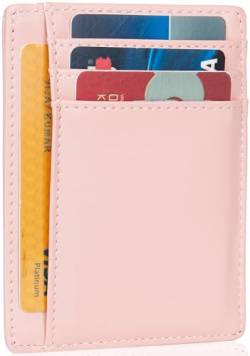 LinsCraft Schlanke minimalistische Brieftasche, kleine Leder-Fronttaschen-Brieftaschen, RFID-Blockierung, Kreditkartenetui für Männer Frauen, PW Pink von LinsCraft