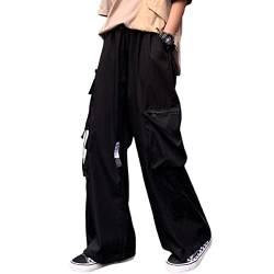 Linsennia Cargohose Damen Baggy Y2k Aesthetic Teenager Mädchen Cargo Parachute Pants Women Freizeithose Weite High Waist Streetwear (Black,XL) von Linsennia