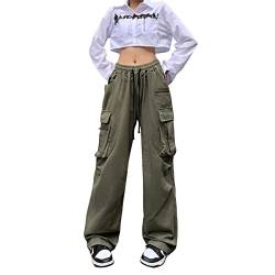 Linsennia Cargohose Damen Baggy Y2k Cargo Parachute Pants Weite Teenager Mädchen High Waist Streetwear Harajuku Goth von Linsennia