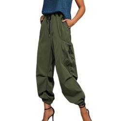 Linsennia Cargohose Damen Baggy mit Gummibund Y2k Weite Jogginghose High Waist Teenager Mädchen Parachute Pants Leicht Locker (Army Green,M) von Linsennia