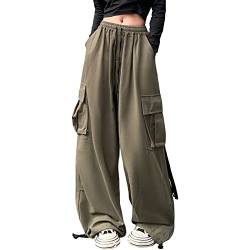 Linsennia Parachute Pants Y2k Cargohose Damen Baggy Hose Mädchen Weite Cargo Pants High Waist Streetwear (Army Green,L) von Linsennia