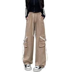 Linsennia Y2k Cargohose Damen Baggy Parachute Pants Teenager Mädchen Weite High Waist Streetwear (Khaki,M) von Linsennia