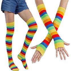 Bunte Gestreifte Socken Damen Überknie Kniestrümpfe Overknee-Strümpfe, Niedlich, Bunt, Regenbogen-Socken, Cosplay-Party von Linsition