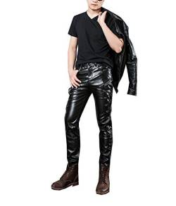 LinvMe Herren Kunstleder Hosen Lederseil Slim Fit Steampunk Clubwear Schwarz 38 von LinvMe