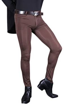 LinvMe Herren Sexy Dünne Hose Elastische Legging Oberschenkel Ice Seide Hosen Braun XXL von LinvMe